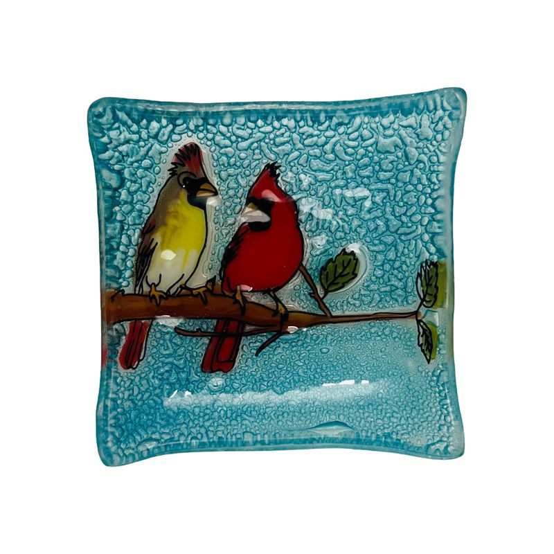 Cardinal Couple Glass Dish