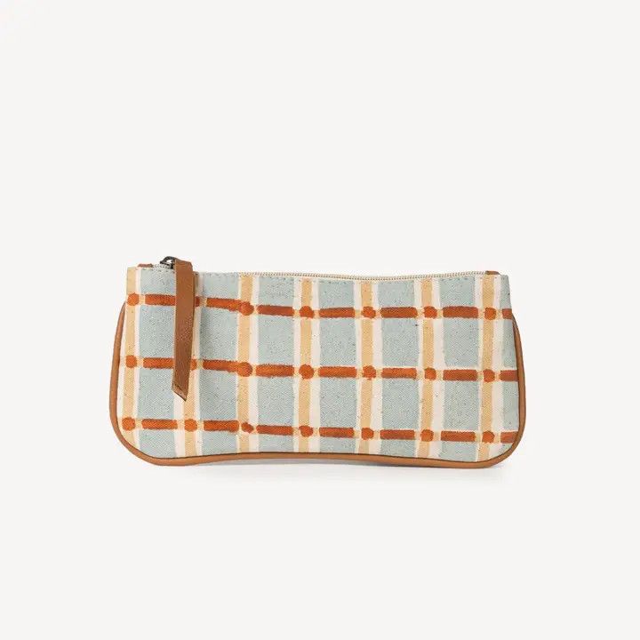 Block Print Pencil Pouch Powder Plaid