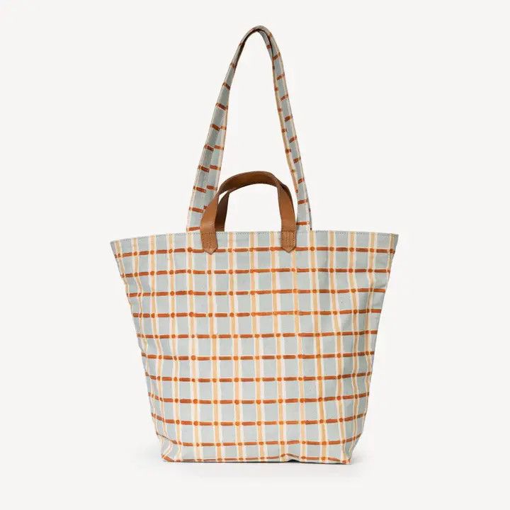 Block Print Carryall Tote  Powder Plaid
