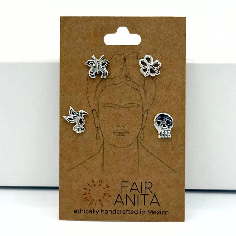Frida Inspired Silver Stud Earring Set
