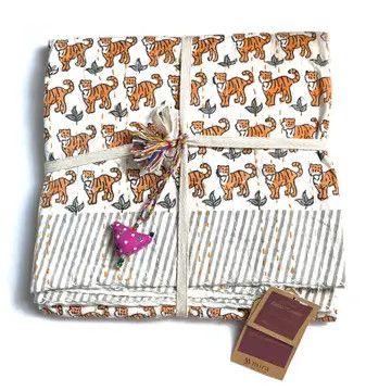 Kantha Baby Blanket Tiger Block Print