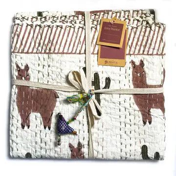 Kantha Baby Blanket Llama Block Print