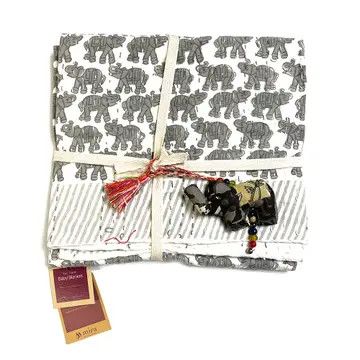 Kantha Baby Blanket Elephant Block Print