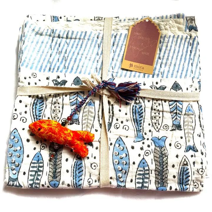 Kantha Baby Blanket Fish Block Print