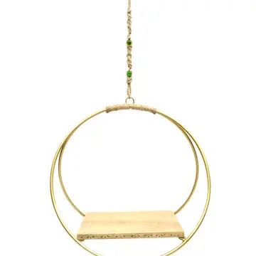 Mango Wood &amp; Brass Hanging Plant Shelf