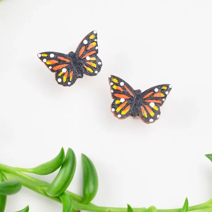Monarch Butterfly Gourd Post Earrings