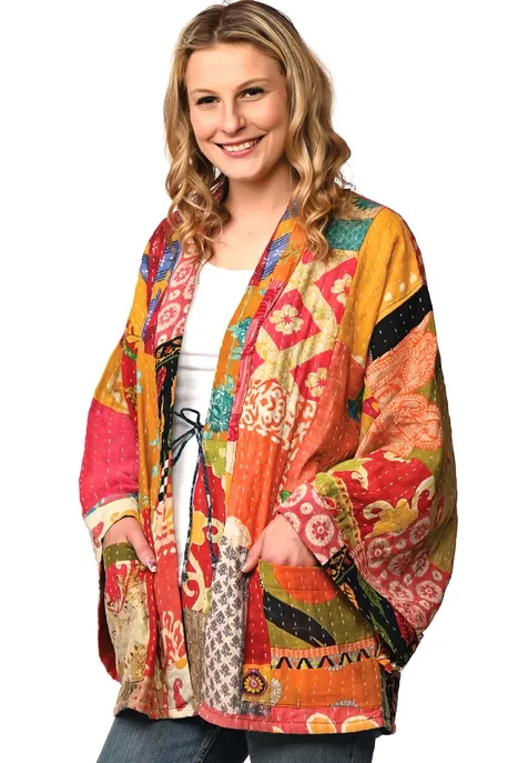 Patchwork Cotton Sari Kimono Jacket