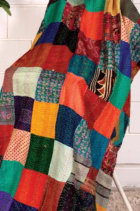 Kantha Silk Sari Throw