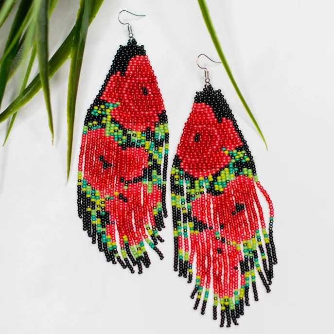 Rose Beaded Earring - Black