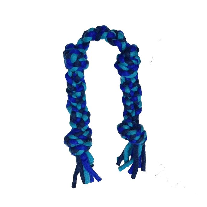 Blue &amp; Turquoise Felt Knotted Pull Dog Toy  26"