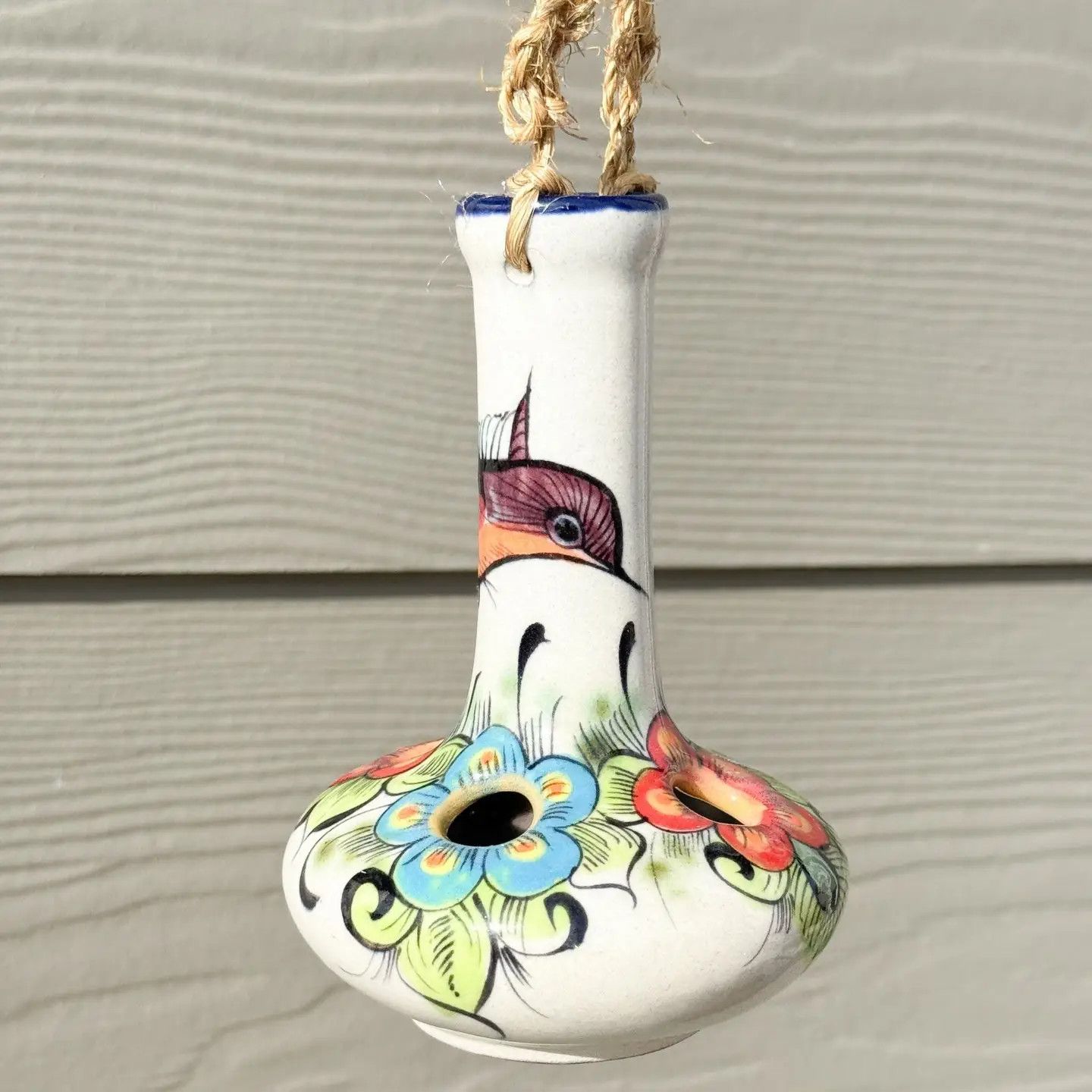 Hand Painted Ceramic Hummingbird Feeder