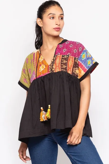 Kantha Cotton Sari Tunic Top