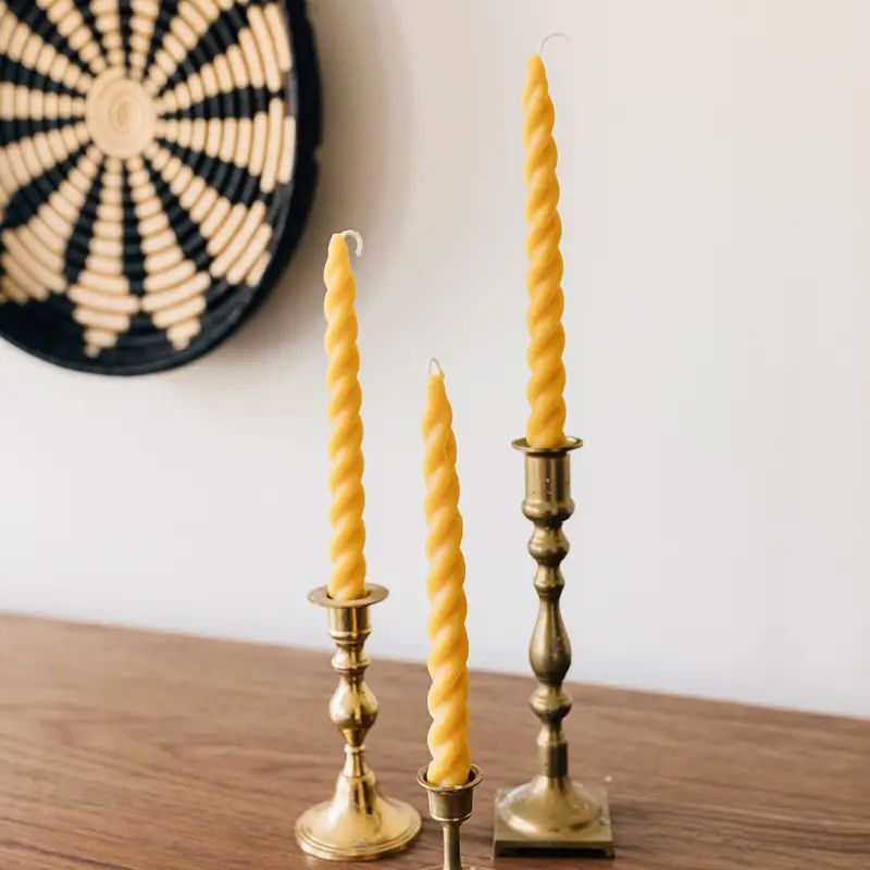 Twisted Taper Beeswax Candle Set of Three 7.5"