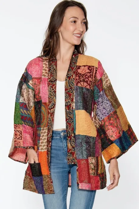 Patchwork Silk Sari Kimono Jacket