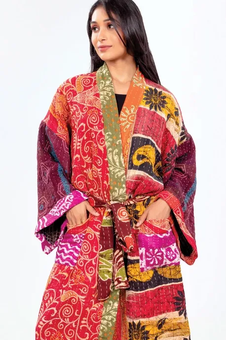 Patchwork Cotton Sari  Kimono Robe