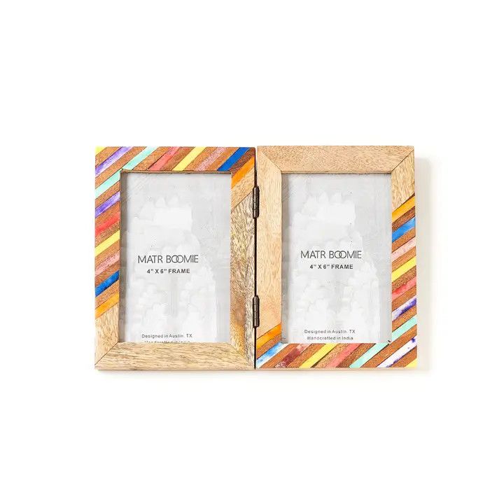 Multicolor Bone &amp; Wood Double 4x6 Frame