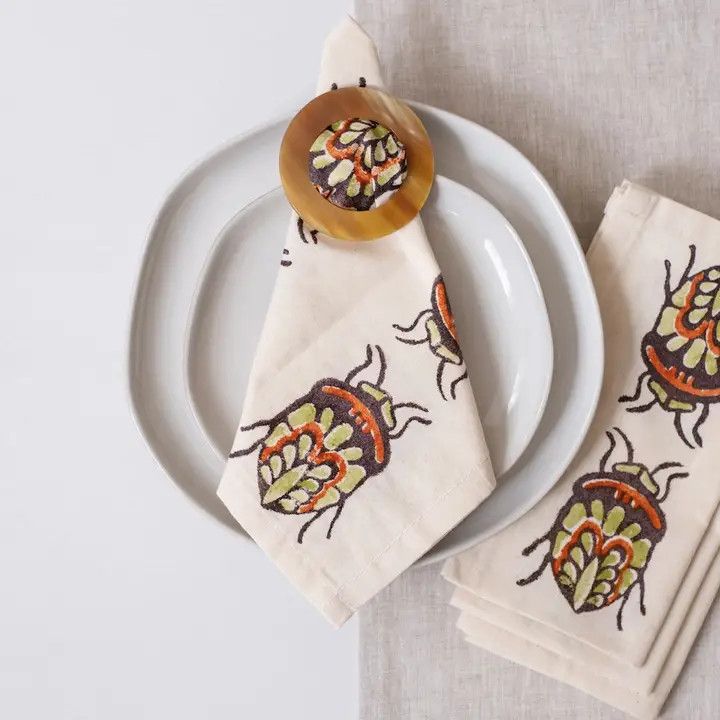 Hand Block Print Autumnal Jewel Bug Napkin