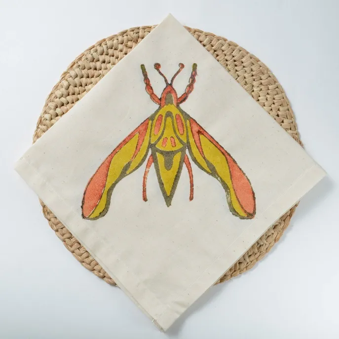 Hand Block Print Autumnal Elephant Moth Napkin