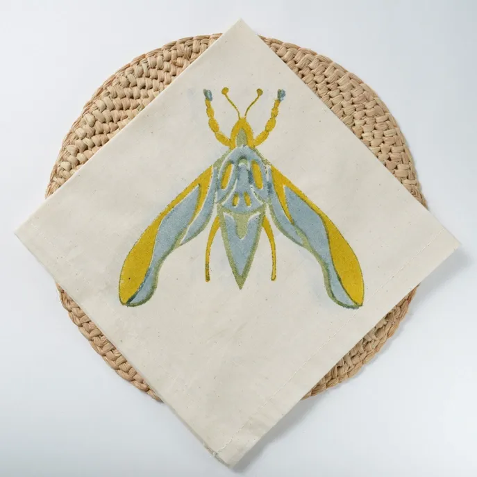 Hand Block Print Vernal Elephant Moth Napkin