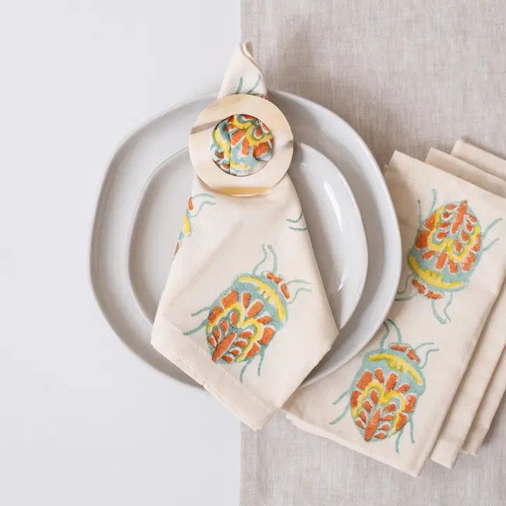 Hand Block Print Vernal Jewel Bug Napkin