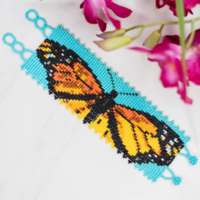 Orange Butterfly Beaded Bracelet