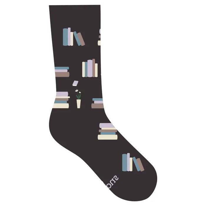 Crew Socks That Give Books Grey Bookshelves, Size: Small