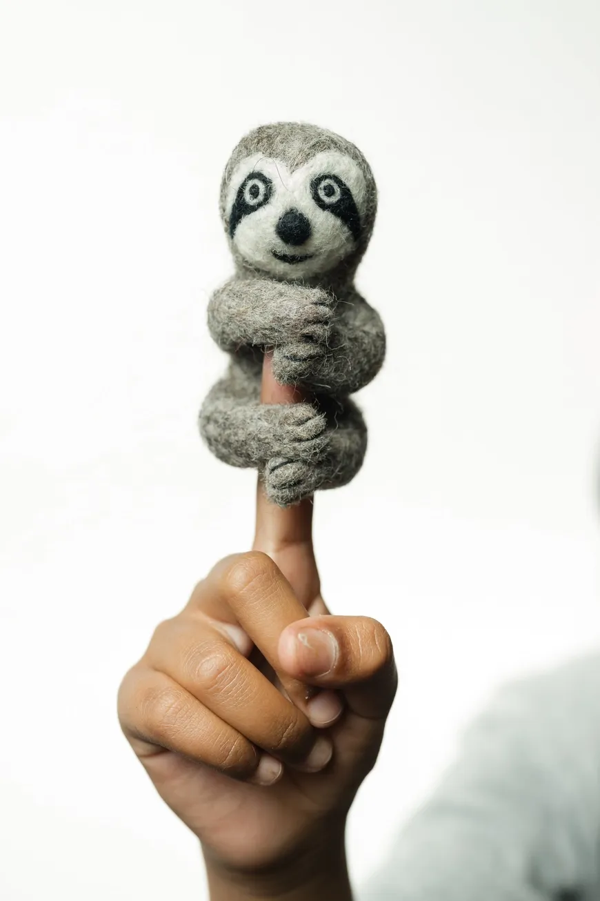 Sloth Felted Finger Puppet