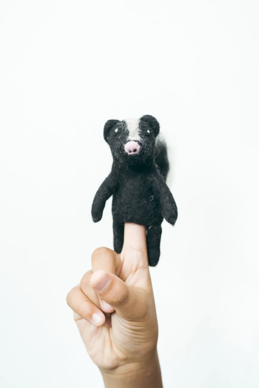 Skunk Felted Finger Puppet