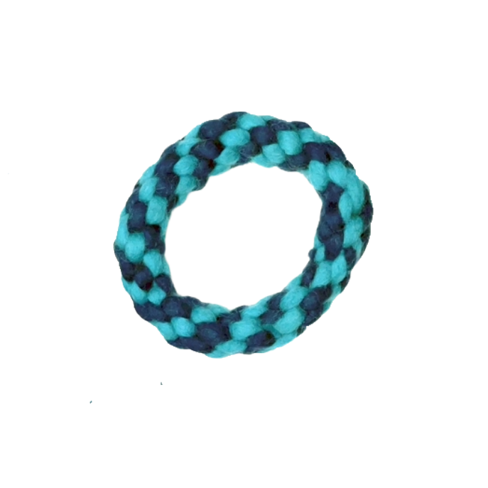 Blue &amp; Turquoise Felt Rope Ring Dog Toy 4"