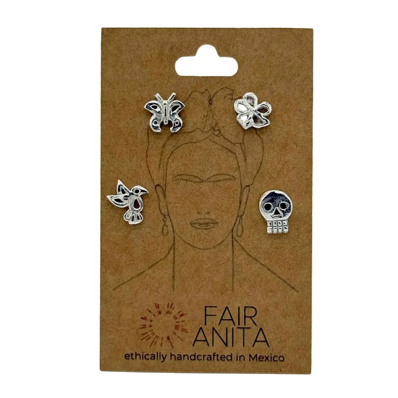 Frida Inspired Silver Stud Earring Set