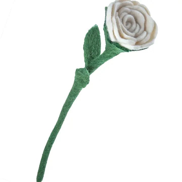 Felt Flower Stem White Rose