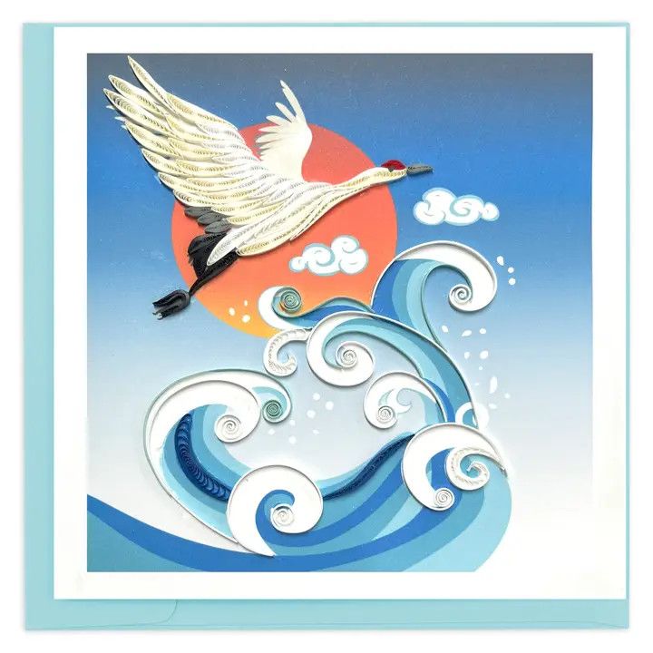 Wave, Crane &amp; Sun Quilled Card