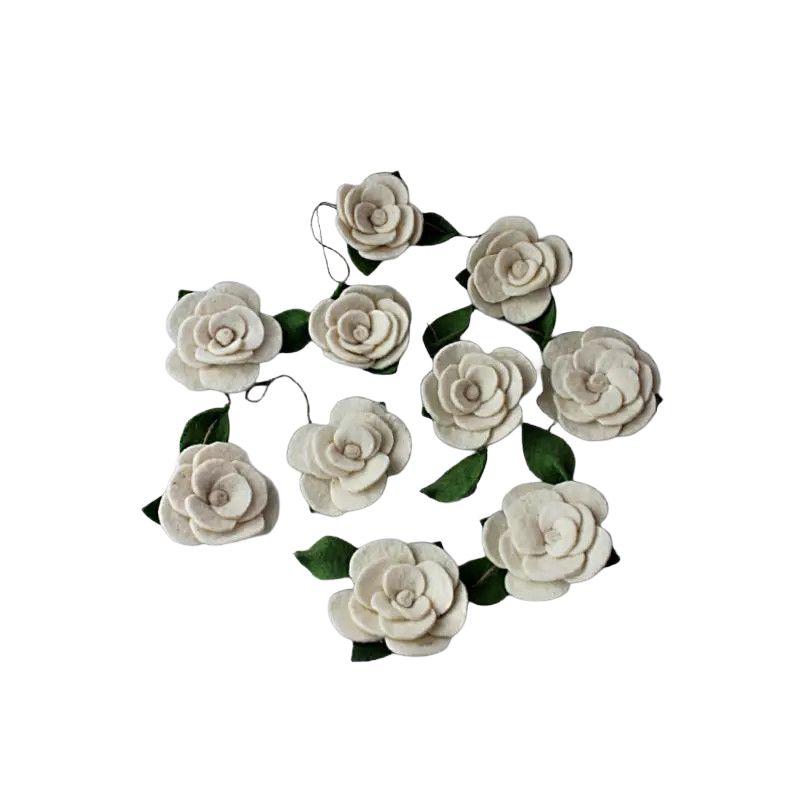 Felted Rose Garland White