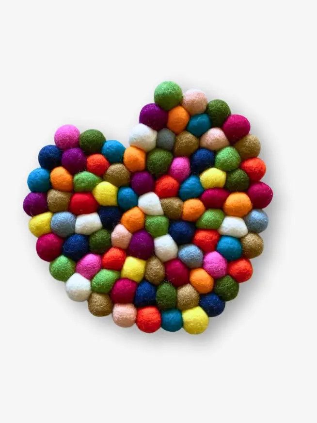 Felted Bright Ball Heart Trivet