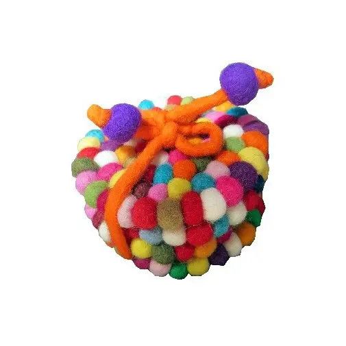 Felted Bright Ball Heart Coaster Set of 4