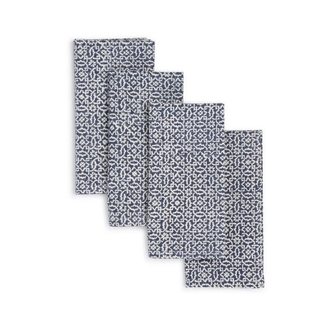 Blockprinted Cotton Napkin Set of Four - Blue Valley