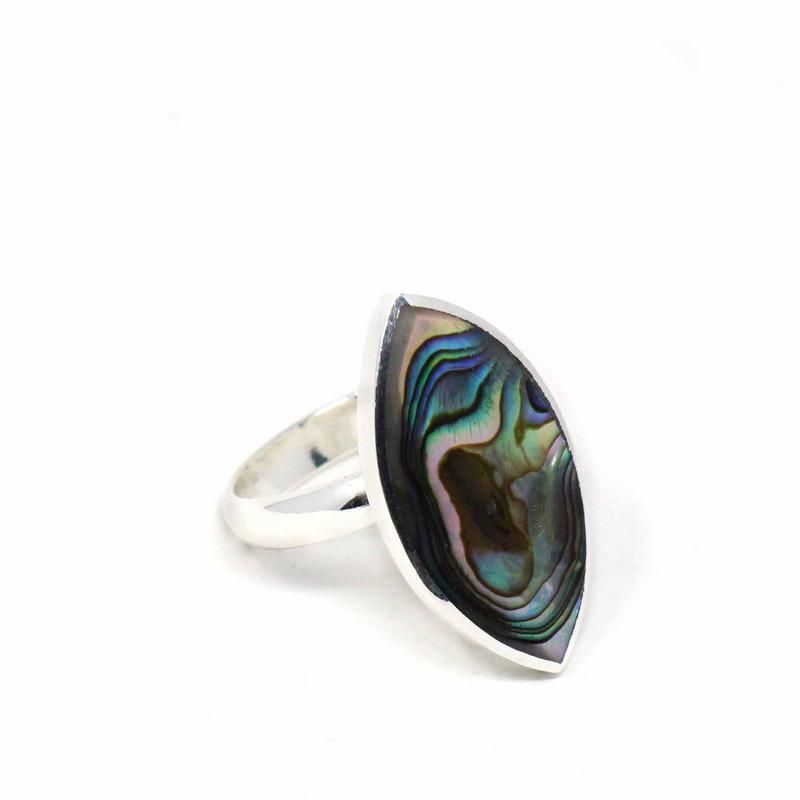 Abalone Alpaca Silver Marquise Ring