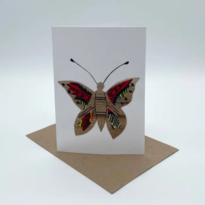 Kitenge &amp; Banana Fiber Card Butterfly