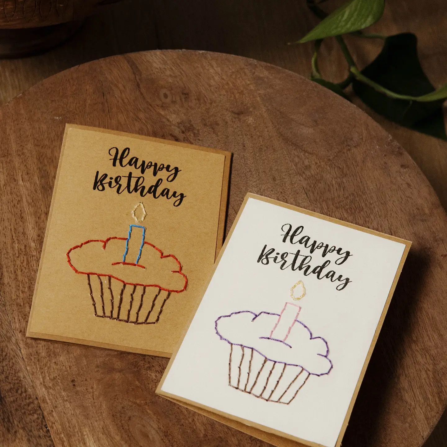 Birthday Cupcake Embroidered Greeting Card