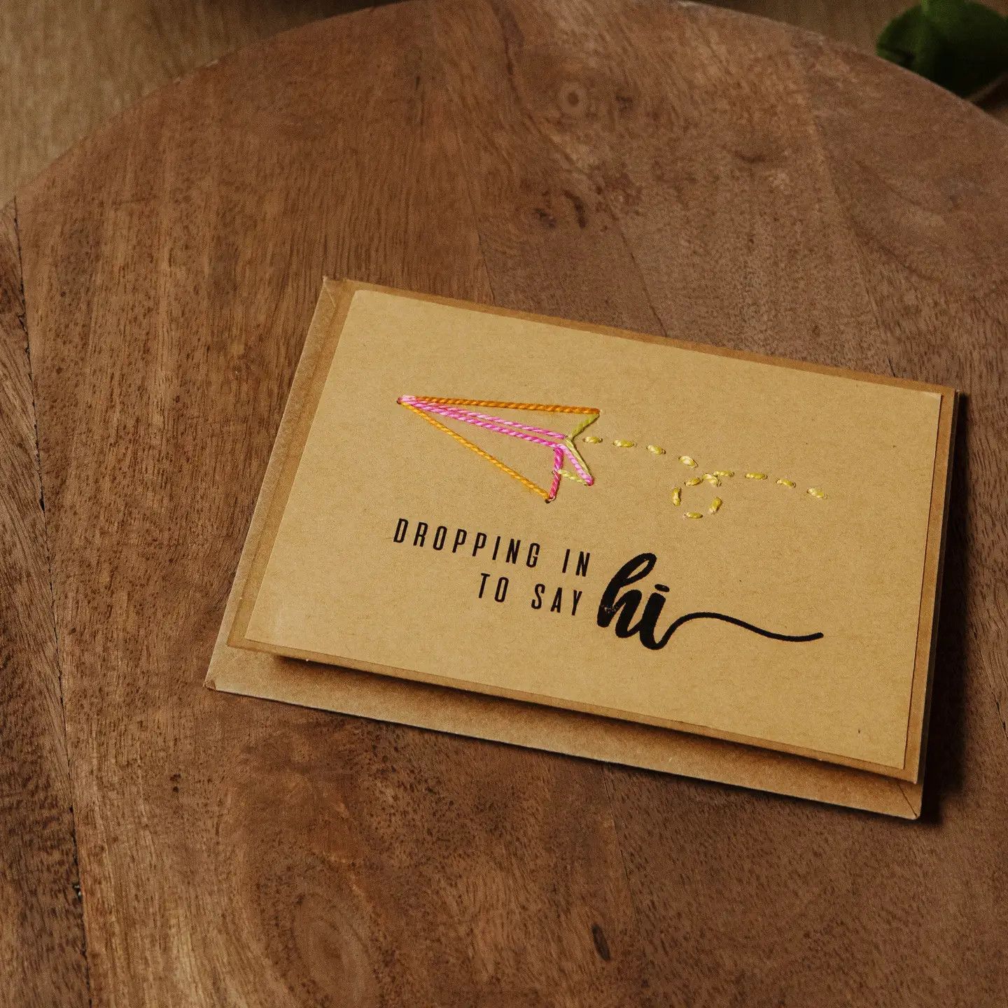 Paper Airplane Hello Embroidered Greeting Card