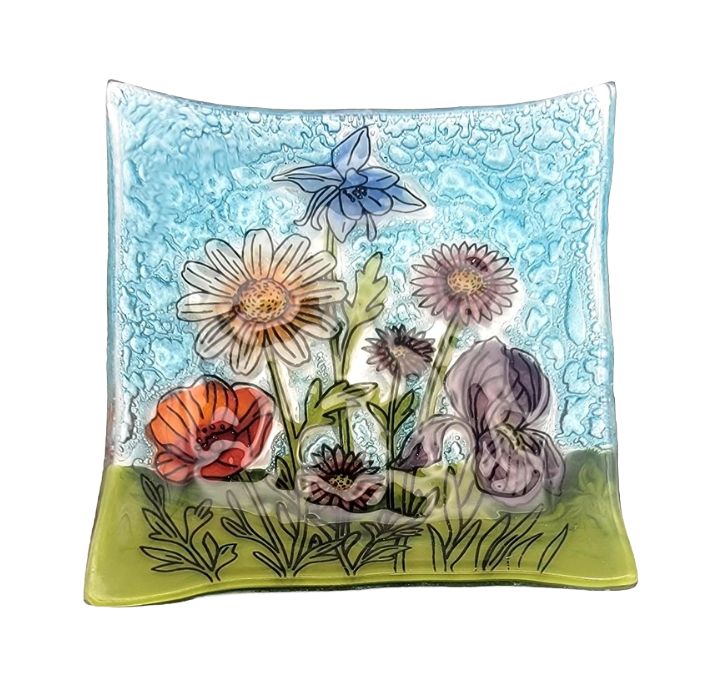 Flower Garden Square Glass Dish