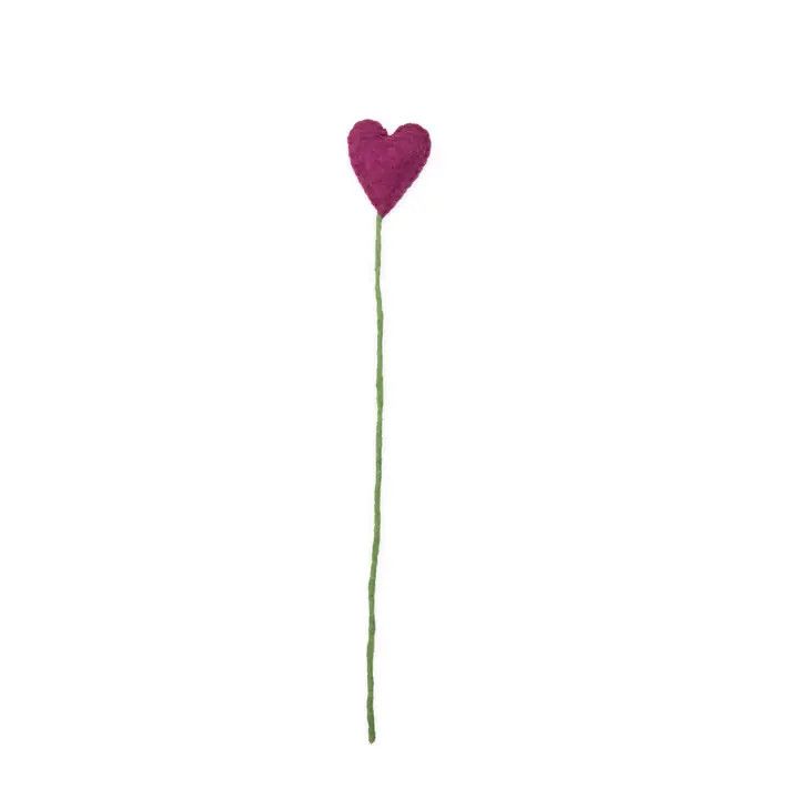 Felted Heart Stem Magenta