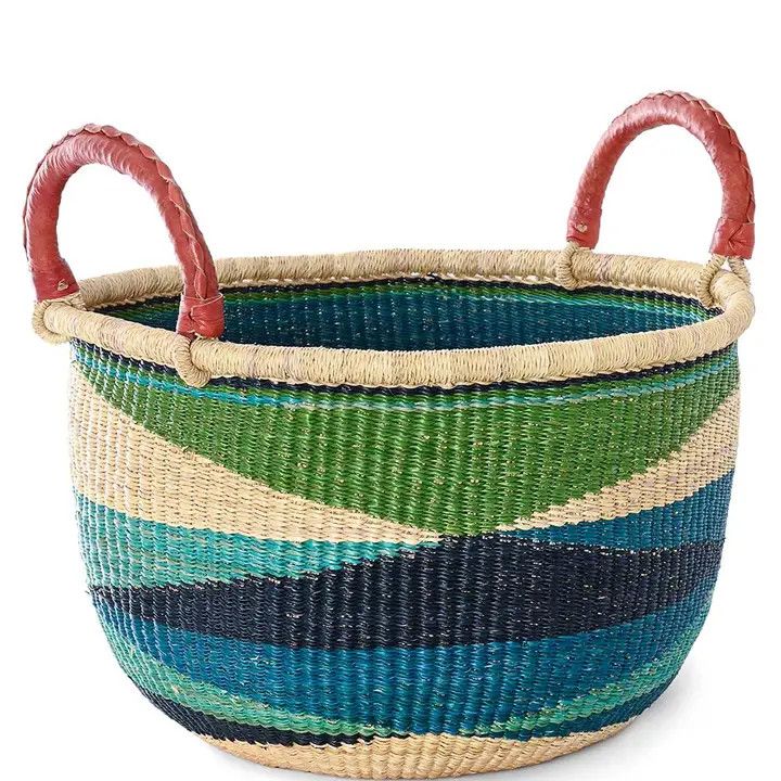 Basket Bolga Double Handle Market Shopper Blue Triangle