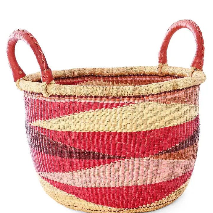 Basket Bolga Double Handle Market Shopper Red Triangle