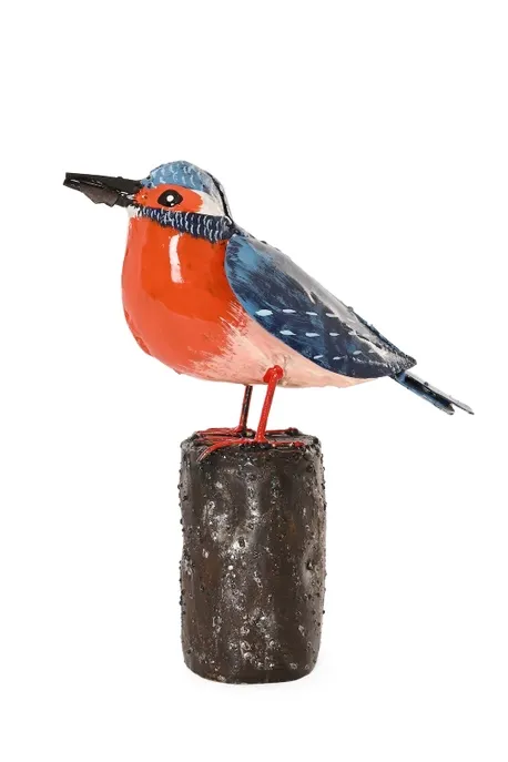 Recycled Metal Kingfisher with Fish
