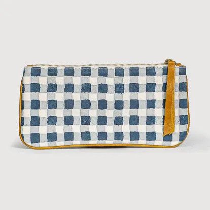Block Print Pencil Pouch Indigo Gingham