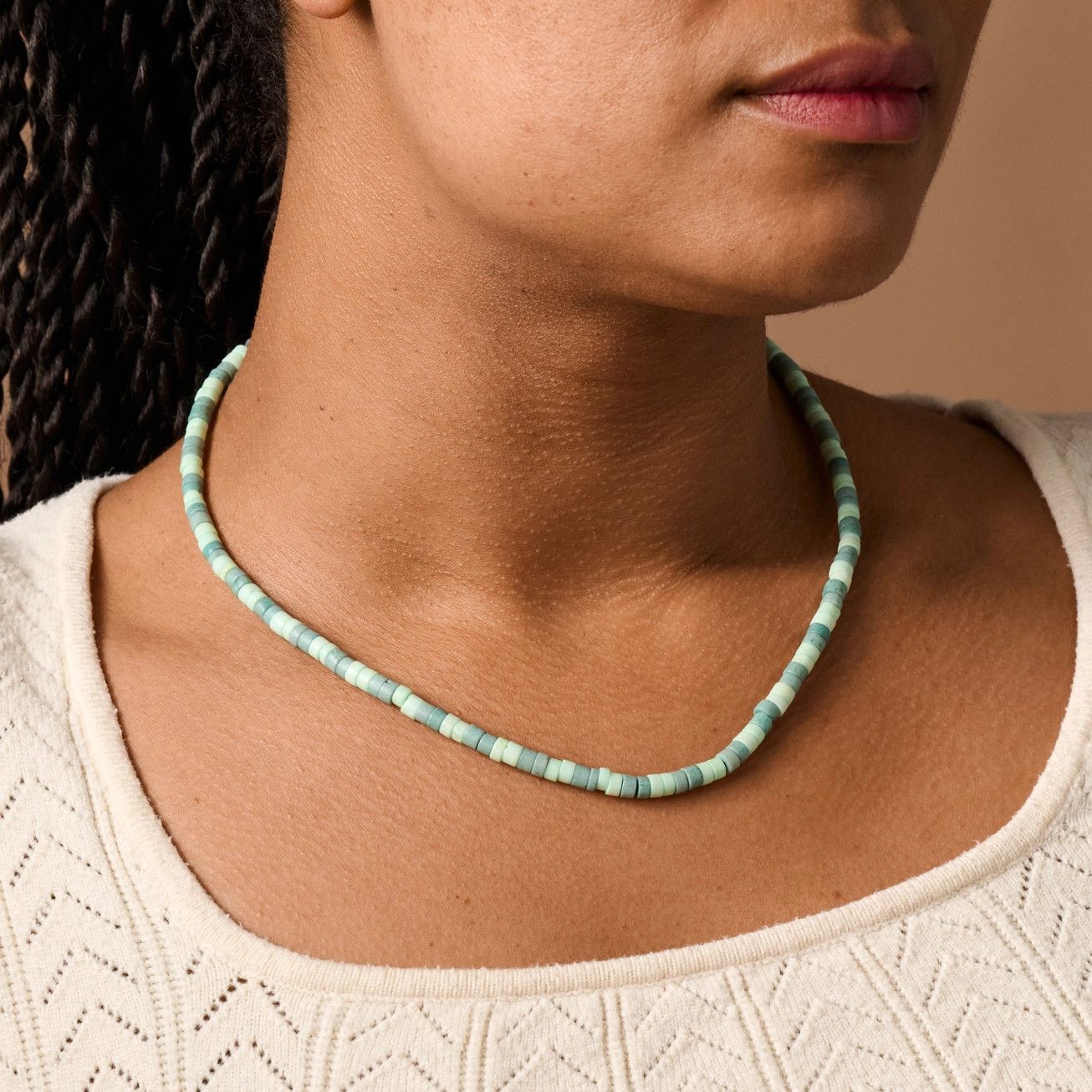 Teal Tones Bone Bead Necklace