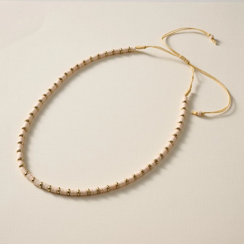 Tan &amp; Gold Bone Bead Necklace