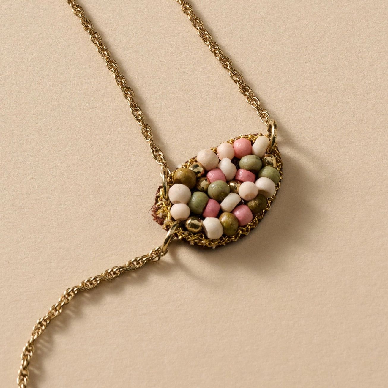 Embroidered Bone Bead Necklace