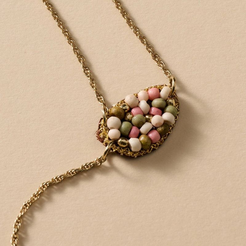 Embroidered Bone Bead Necklace